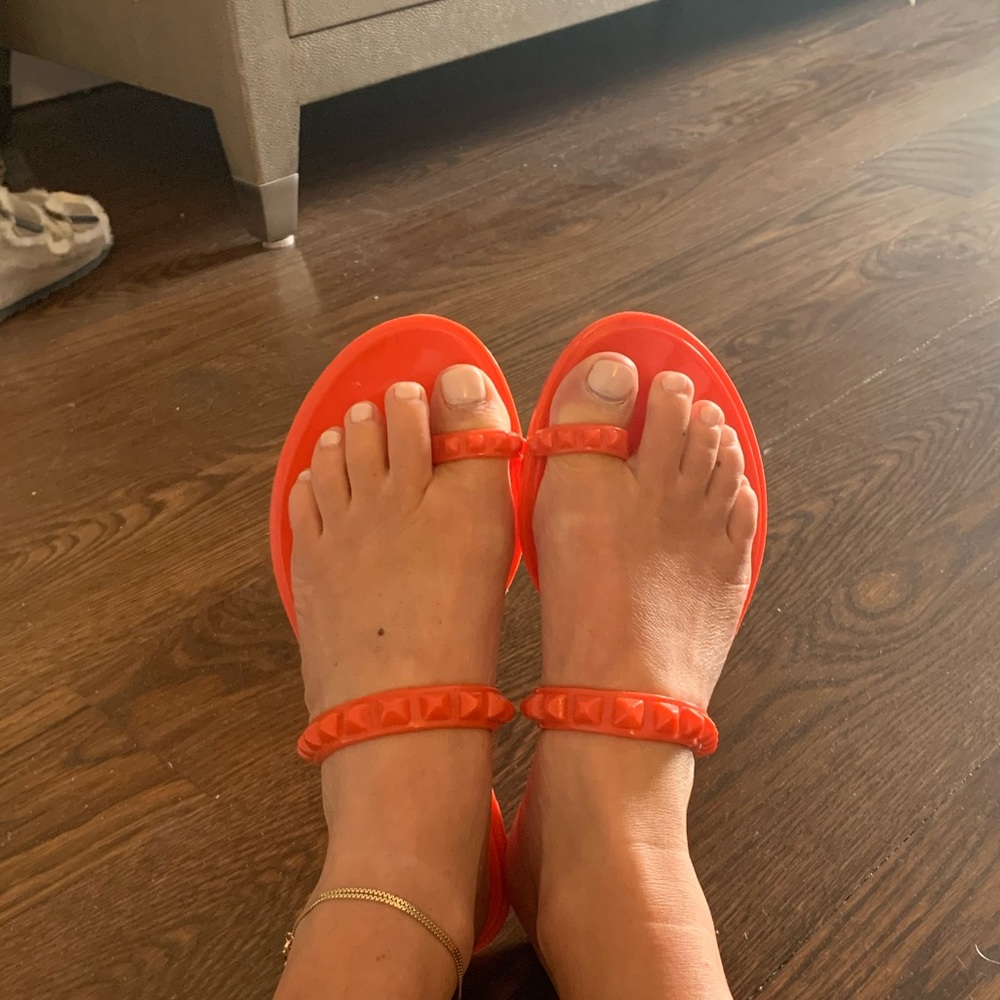 Carmen Sol Maria Flat Jelly Sandal, orange.